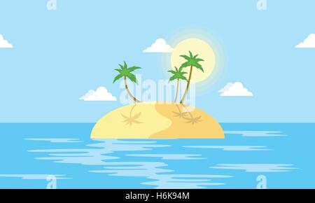 Island scenery with palm cartoon vector illustration Stock Vector
