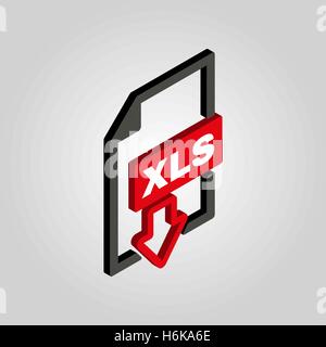 The XLS icon.3D isometric file format symbol. Flat Vector illustration Stock Vector