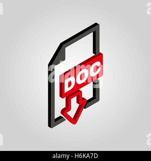 The DOC icon.3D isometric. Text file format symbol. Flat Vector illustration Stock Vector