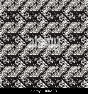 Vector Seamless Black and White Stippling Chevron Shapes Pattern Stock Vector
