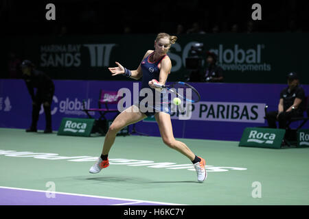 Singapore indoor stadium, Singapore. 30th October, 2016. BNP Paribas WTA finals women tennis association ..Russian players Ekaterina Makarova and Elena Vesnina in action during their double final against American player Bethanie Mattek-Sands and Czech player Lucie Safarova Credit:  Yan Lerval/Alamy Live News Stock Photo