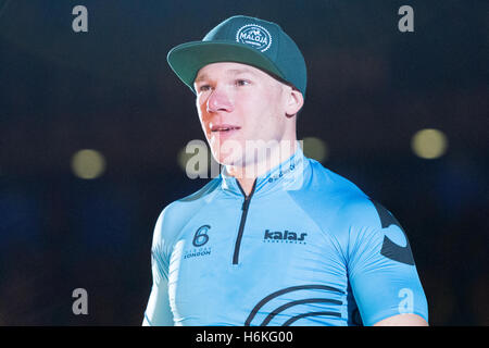 London, UK, 30 October 2016.  Matthew Rotherham takes 3rd place in the 200m Flying TT Sprint at Six Day London. Credit: pmgimaging/Alamy Live News Stock Photo