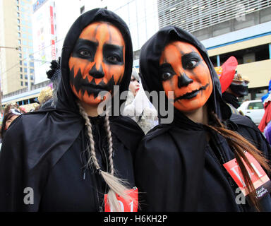 Kawasaki, Japan. 30th Oct, 2016. Participants wearing costumes take part in a Halloween parade on a street in Kawasaki, suburban Tokyo on Sunday, October 30, 2016. 130,000 visitors watched the street costume parade in which some 2,600 people took part. Credit:  Yoshio Tsunoda/AFLO/Alamy Live News Stock Photo