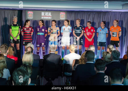 Sydney, Australia. 31st Oct, 2016. Westfield W-League Soccer 2016/2017 season launched in Sydney with players from each of the nine Westfield W-League clubs (Adelaide United, Brisbane Roar FC, Canberra United, Melbourne City FC, Melbourne Victory, Newcastle Jets, Perth Glory, Sydney FC and Western Sydney Wanderers FC). Credit:  mjmediabox/Alamy Live News Stock Photo