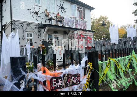 Wimbledon Park, South West London. England. 31st October, 2016. Picture shows a house fully decorated in preparation for the eve Stock Photo