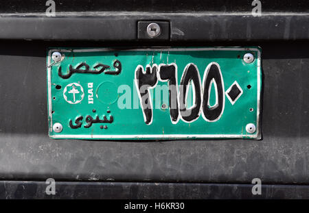 A number plate of an Iraqi car, photographed in Erbil, Iraq, 19 October 2016. PHOTO: JENS KALAENE/dpa Stock Photo