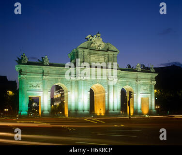 The Puerta de Alcala Arch at dusk, Madrid, Spain Stock Photo