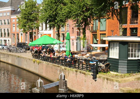 Outdoor terrace on the Hoge der Aa in the city of Groningen. The Netherlands Stock Photo