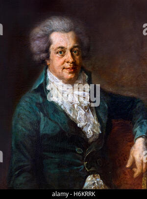 Mozart Portrait. Wolfgang Amadeus Mozart (1756–1791), painting by Johann Georg Edlinger, c.1790 Stock Photo