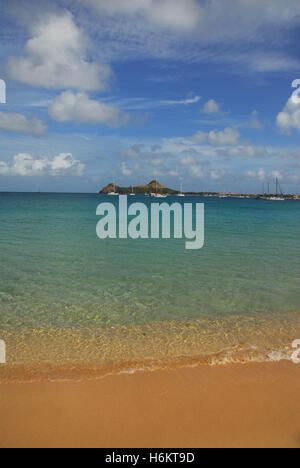 Caribbean, St Lucia, Rodney Bay, View to Pigeon Island Stock Photo