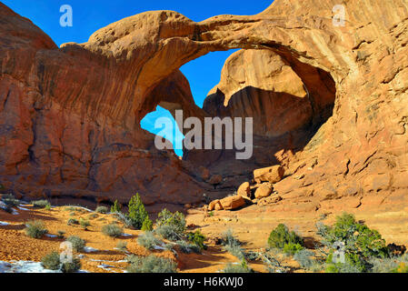 Double Arch in Arches National Park, Utah in winter Stock Photo