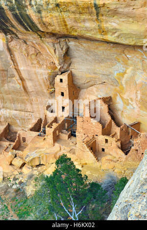 Reconstruction of the Square Tower in Mesa Verde National Park, Colorado in winter Stock Photo