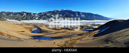 panoramic view of the Great Sand Dunes National Park, Colorado in winter Stock Photo