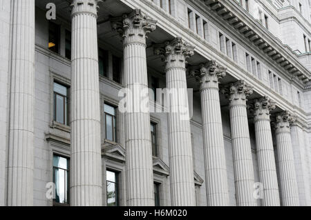 Columned facade of the historic Sun Life Building on Dorchester Square in downtown Montreal, Quebec, Canada Stock Photo