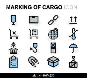 Vector flat line marking of cargo icons set on white background Stock Vector