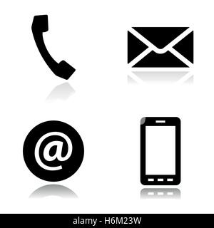 Vector black line contact icons set on white background Stock Vector