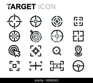 Vector black line target icons set on white background Stock Vector