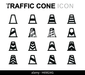 Vector black line traffic cone icons set on white background Stock Vector