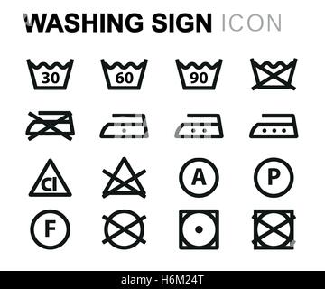 Vector line washing signs line usb icons set on white background Stock Vector