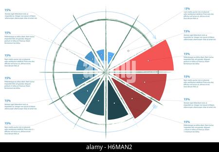 Infographics step by step. Standard pie chart, graph, diagram, options, parts, processes with arrows. Vector business template f Stock Vector