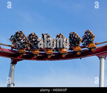 Dæmonen, the Demon roller-coaster ride, in the Tivoli Gardens in Copenhagen on a sunny late October day in the Halloween season. Stock Photo