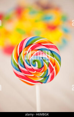 Nice round lollipop with many colors in a spiral Stock Photo