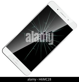 shattered phone screen icon. Vector illustration white modern smartphone with broken screen. Stock Vector