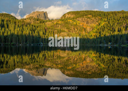 Reflections, Bear Lake and Hallett Peak, Rocky Mountain National Park, Colorado USA