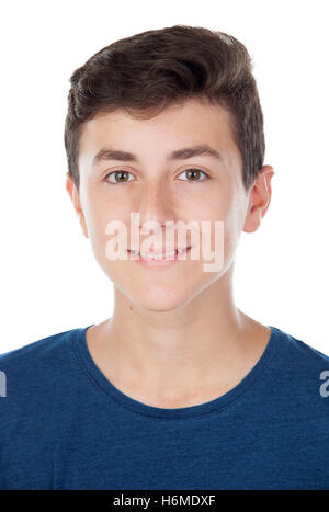 Brown young caucasian boy isolated on white background Stock Photo