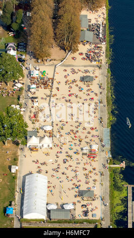 Aerial picture, the last warm days in the Seaside Beach Baldeney, food, Ruhr area, North Rhine-Westphalia, Germany, Europe DE Stock Photo
