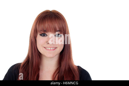 Teenage girl dressed in black with a piercing isolated on white background Stock Photo