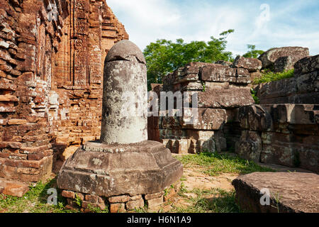 Shiva lingam at the ruined temple in Group D. My Son Sanctuary, Quang Nam Province, Vietnam. Stock Photo