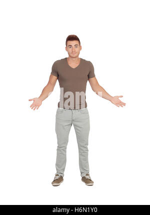 Young man with doubtful expression isolated on a white background Stock Photo