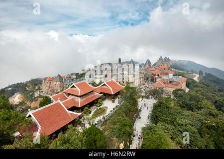 Aerial view of the French Village at Ba Na Hills Mountain Resort. Da Nang, Vietnam. Stock Photo