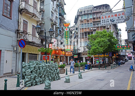 street scene old city Macau China Stock Photo