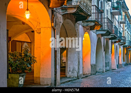 Italy Piedmont Canavese - Rivarolo Canavese - Old Town - arcades of Via Ivrea Stock Photo