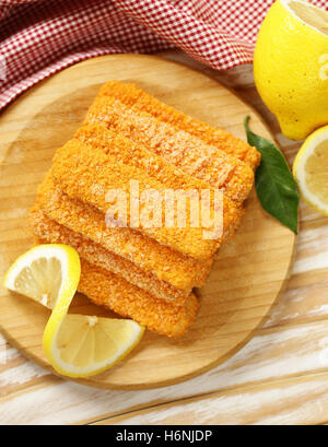 Fish fingers, breaded with fresh lemon Stock Photo