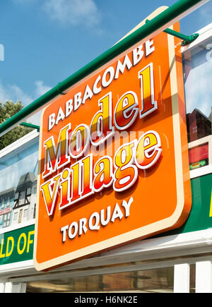 Babbacombe Model Village Torquay, colourful sign at the entrance to this popular and famous West Country attraction Stock Photo