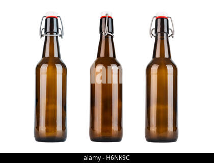 Vintage bottle from three sides isolated on white background Stock Photo