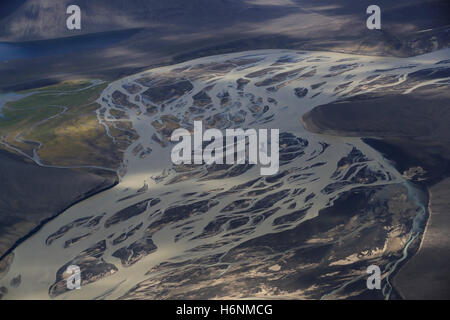 Aerial view of glacial rivers South Iceland Stock Photo