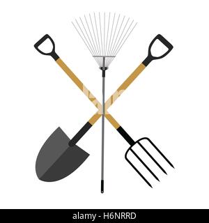 Garden Tools, Instruments Flat Icon Collection Set. Shovel, Rake Stock Vector