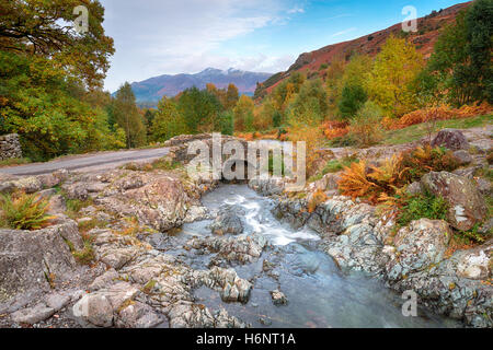 Autumn at Ashness Bridge above Derwent Water in the Lake District National Park in Cumbria Stock Photo