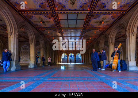 Musicians playing at the Bethesda Terrace located in Central Park , NY. Stock Photo