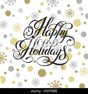 happy holidays hand written calligraphy with golden snowflakes g Stock Vector