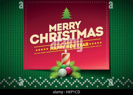 Merry Christmas and Happy New Year message on vector knitted pattern. Elements are layered separately in vector file. Stock Vector