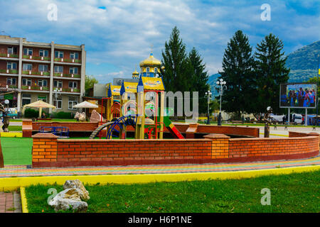 Children's playground in the center of the city in western Ukraine Stock Photo