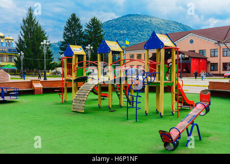 Children's playground in the center of the city in western Ukraine Stock Photo