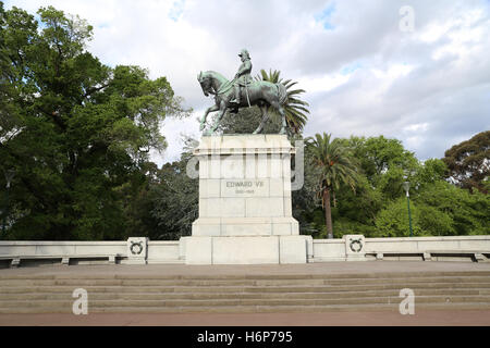 The equestrian statue of Queen Victoria’s son Edward VII in the Queen Victoria Gardens, Melbourne. Stock Photo