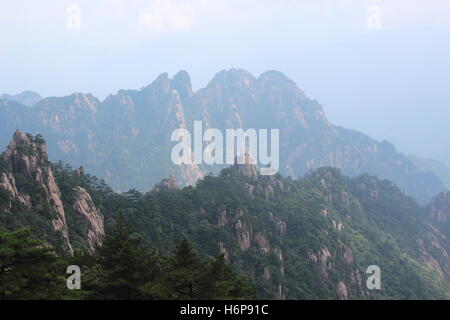 Aerial view of Yellow mountains (Huangshan), Anhui province, China Stock Photo