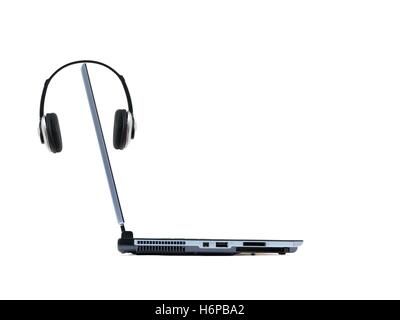 office laptop notebook computers computer keyboard PC object education single music isolated space modern modernity black Stock Photo